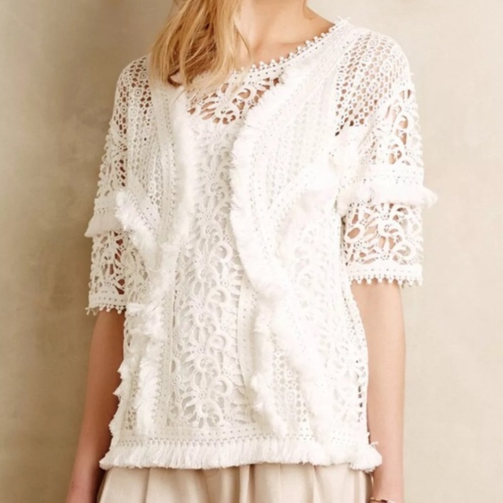 Yoana Baraschi Anthropologie Crochet White Top